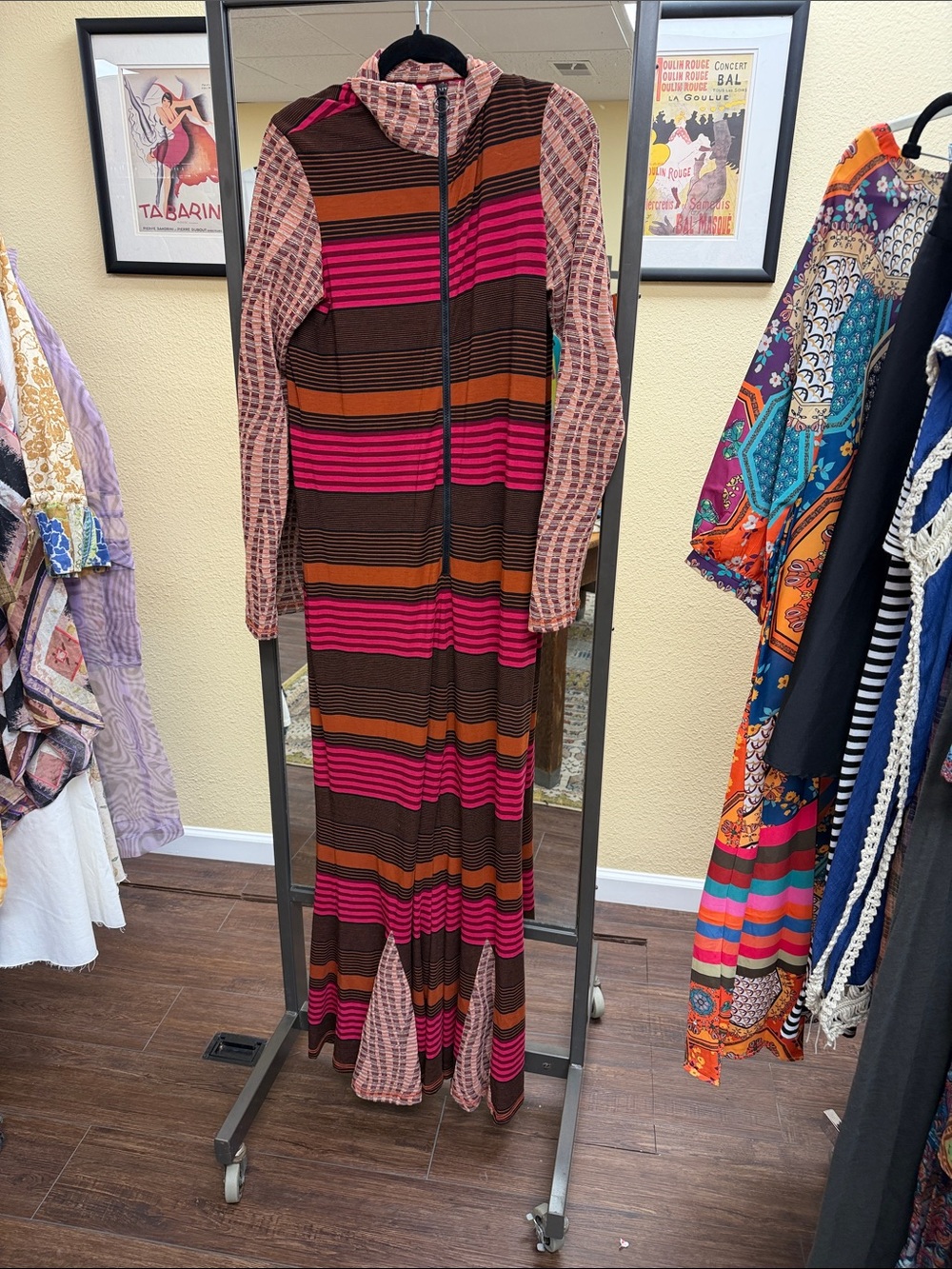 Anna Sui Striped jumpsuit flare leg in Brown and Pink
